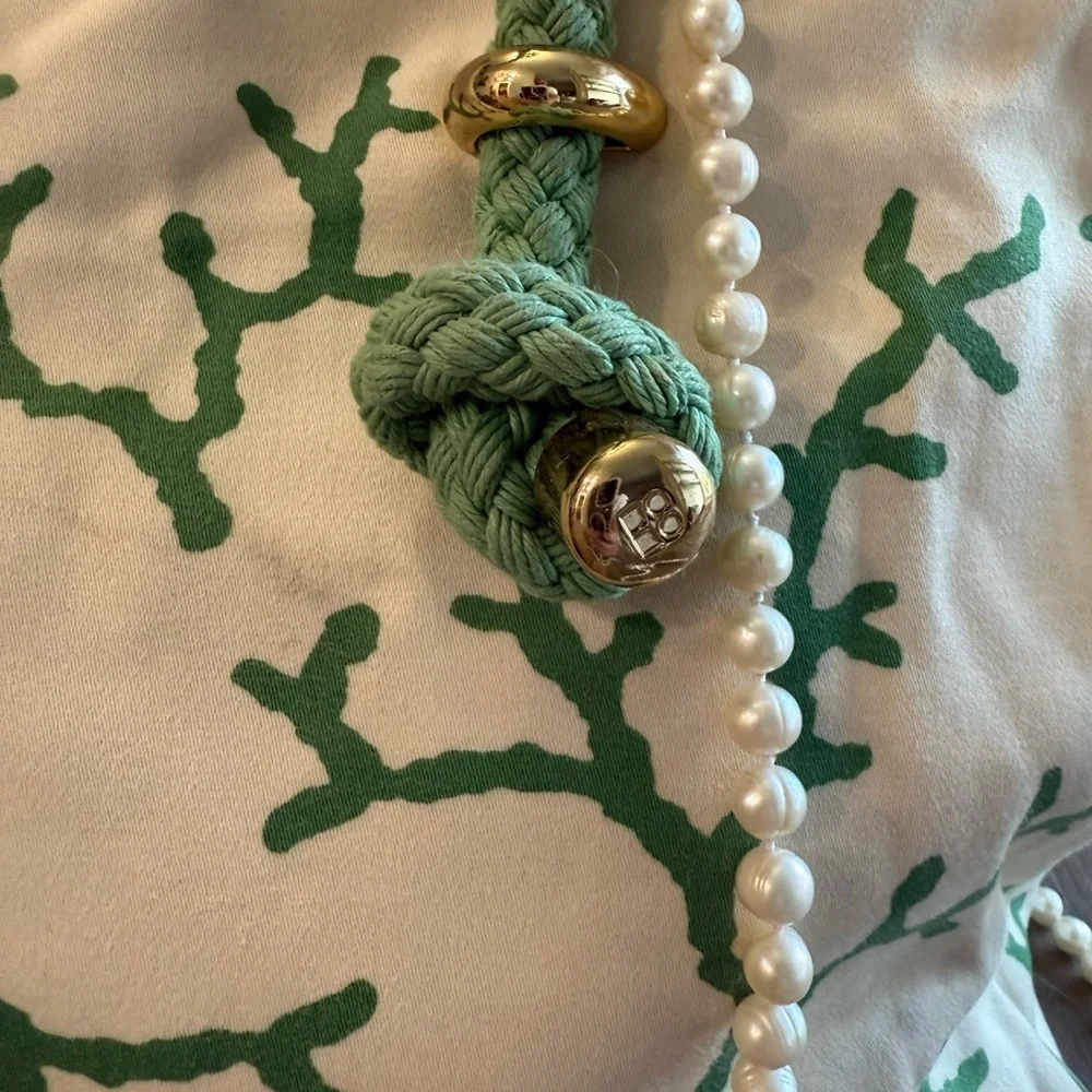 Vintage Kate Spade Cream and Green Patterned Tote|Luxury Vintage Bags| Y2K